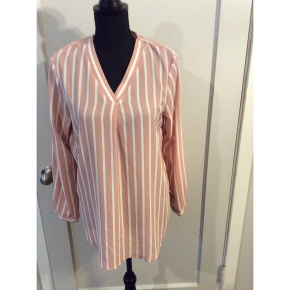 Adrianna Papell Split Neck Long Sleeve Blouse Pink White Small - Picture 1 of 6